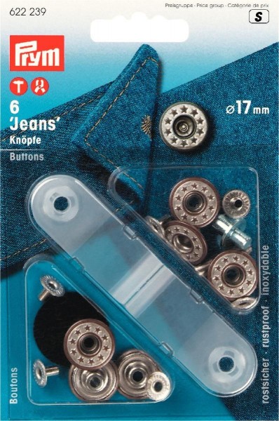 Image de PRYM Boutons jean à river sans couture, étoiles, ouvert, 17mm, laiton antique/blanc mat