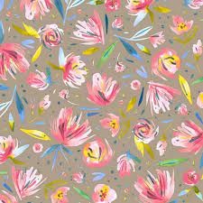 Image de Fleurs Beige - French Terry imprim&eacute; biologique (GOTS)