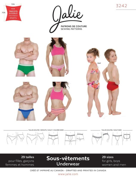 Image de Patron Jalie 3242 Sous-vêtements pour hommes, femmes et enfants