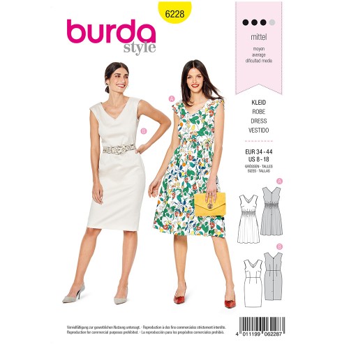 Image de BURDA - 6228 Robe avec smock élastique encolure en V – robe fourreau
