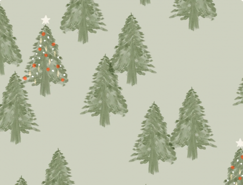 Image de Sapins de Noel fond vert - Jersey imprim&eacute; OEKO-TEX