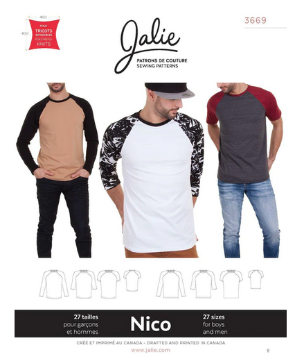 Image de Patron Jalie 3669 NICO - T-shirts raglan pour garçons et hommes