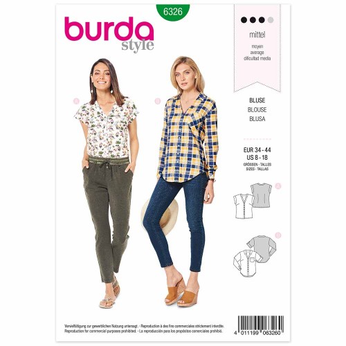 Image de BURDA - 6326 Chemisier - encolure en V avec parement - B avec col