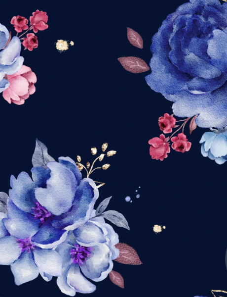 Image de Fleurs Foncé fond bleu - Eco French Terry imprimé OEKO-TEX