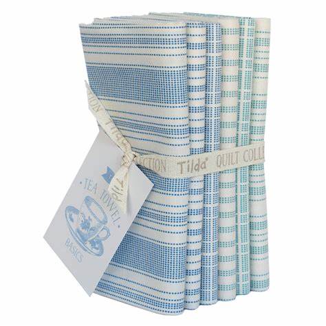 Image de TILDA TEA TOWEL Fat Quarter lot de 6 Tissus - Bleu et sarcelle
