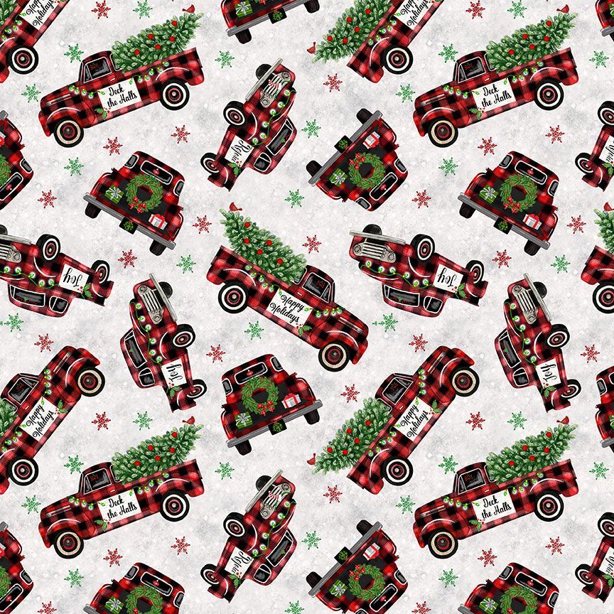 Image de Coton Camions avec Sapins de No&euml;l par Timeless Treasure