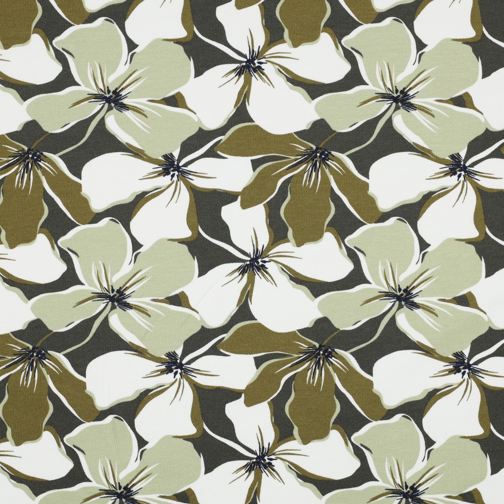 Image de Trilogie de fleurs Vert - French Terry brossé OEKO-TEX