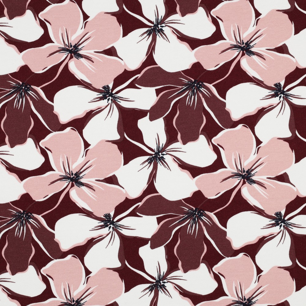 Image de Trilogie de fleurs Rouge - French Terry bross&eacute; OEKO-TEX