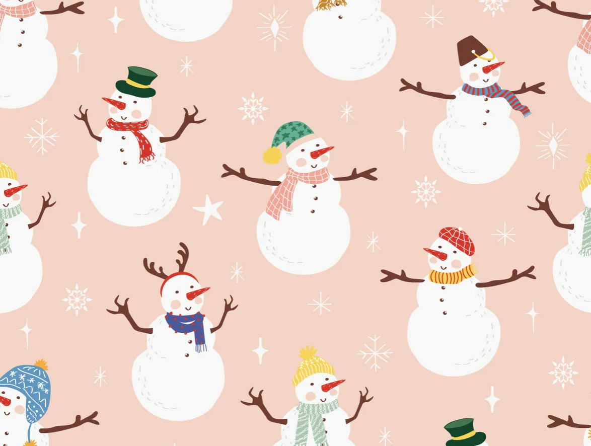 Image de Bonhomme de neige fond rose - Jersey imprimé OEKO-TEX