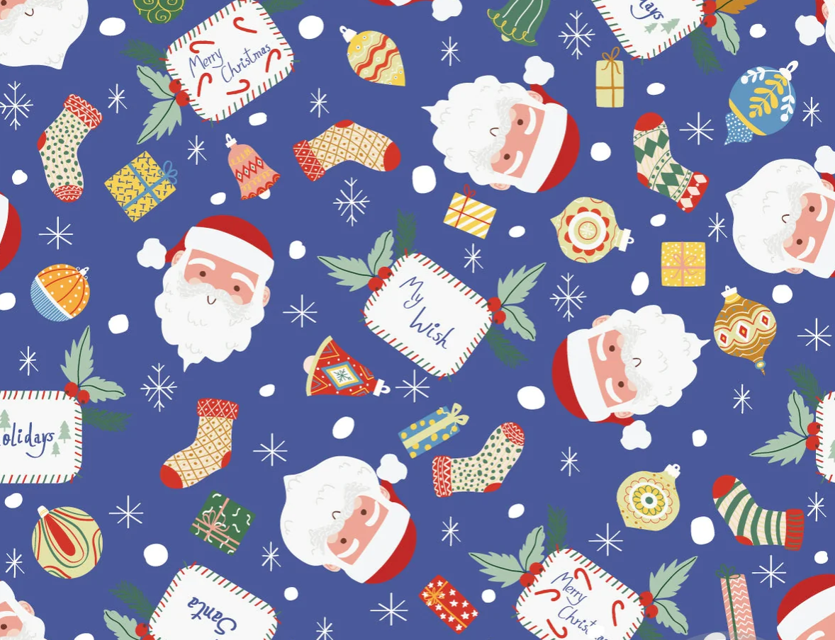 Image de Père Noël en bleu - Jersey imprimé OEKO-TEX