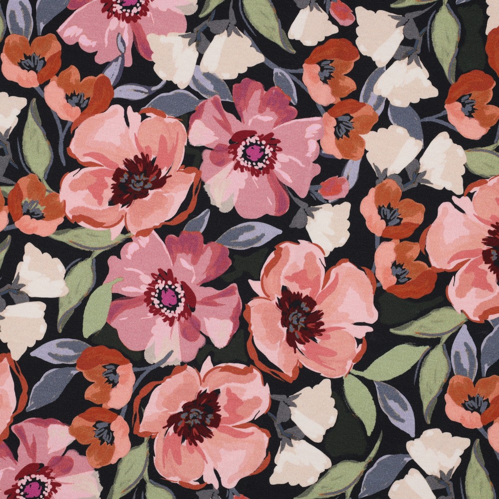 Image de Tulipes fond Navy - French Terry 1/2 m