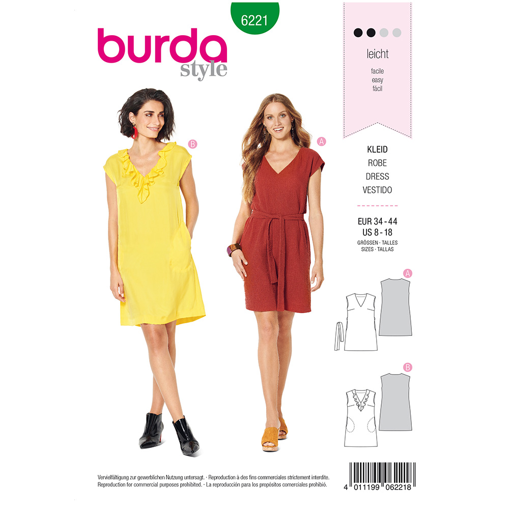 Image de BURDA - 6221 Sans manche robe avec encolure en V avec volant