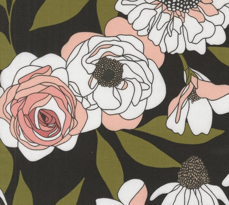 Image de ''Botany'' par Alli K - Fleuri fond noir / Coton 1/2 m