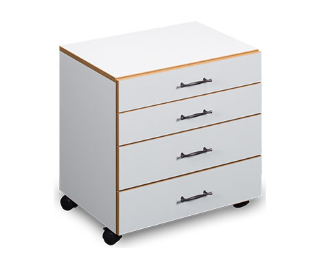 Image de SYLVIA  DESIGN Meuble de rangement &agrave; quatre tiroirs mod&egrave;le 460 - Blanc avec garniture en ch&ecirc;ne