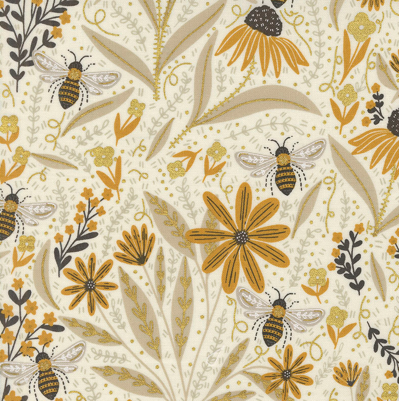 Image de ''Bee Garden'' par Gingiber - Abeilles & marguerites / Coton 1/2 m