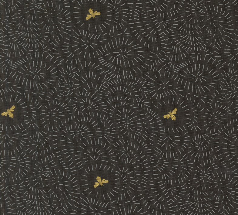 Image de ''Bee Garden'' par Gingiber - Danse des abeilles fond noir / Coton 1/2 m