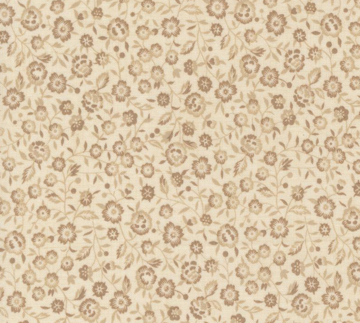 Image de ''Sacré Bleu'' par Moda - Fleurs brunes fond beige / Coton 1/2 m