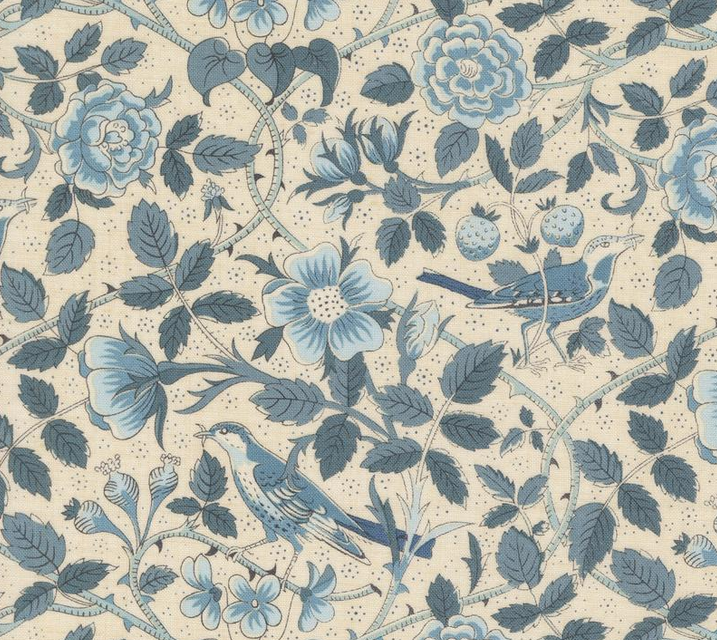 Image de ''Sacré Bleu'' par Moda - Oiseaux & fleurs bleues / Coton 1/2 m