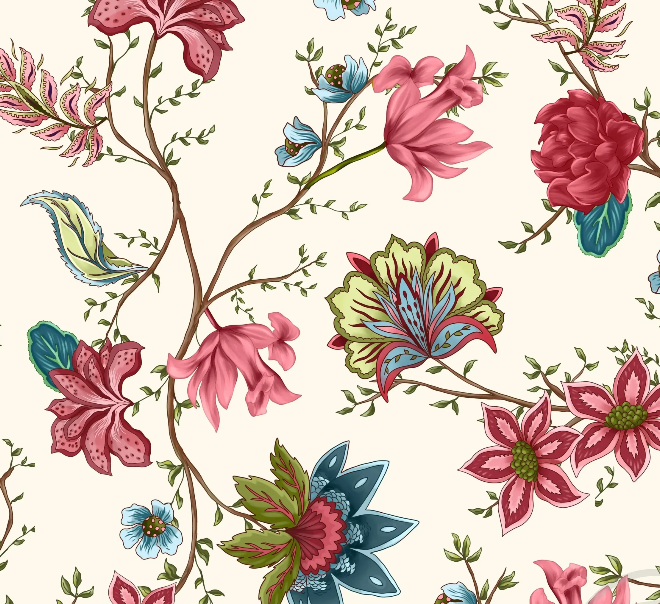 Image de Fleurs fond vanille - Lin & Coton 1/2 m