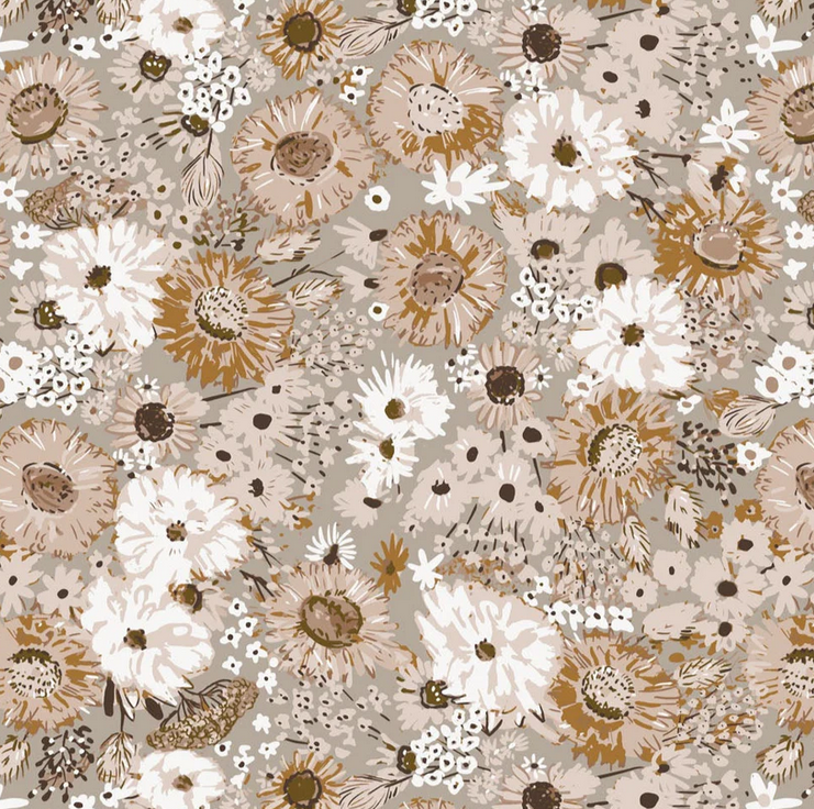 Image de Brise de Fleurs - Taupe Fleuri / Coton 1/2 m