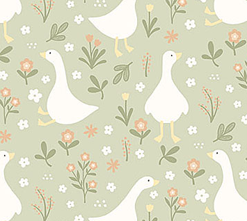 Image de Flanelle Oie Insoucieuse - Oie & Fleurs 1/2 m