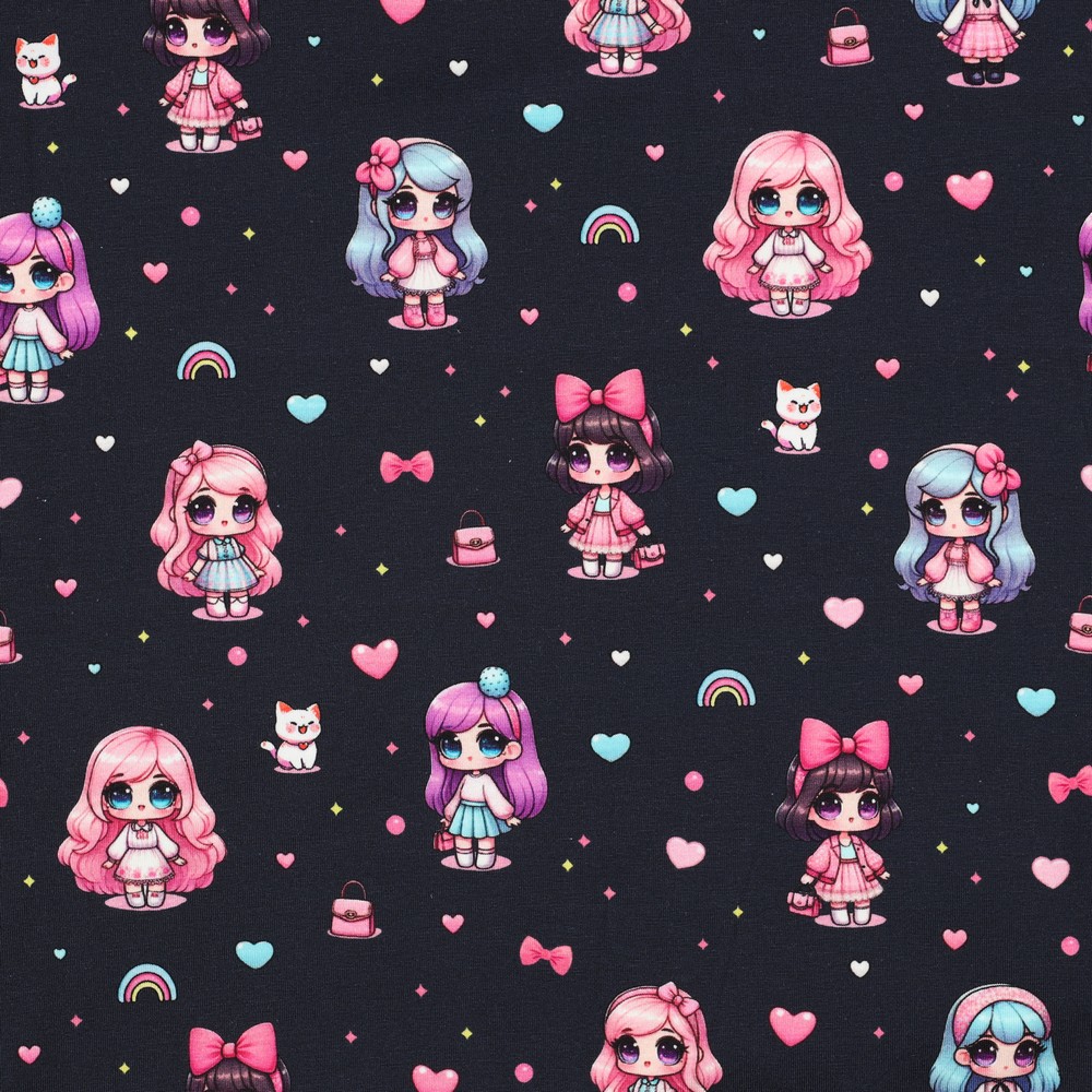 Image de Poupées fond bleu marin - Jersey 1/2 m