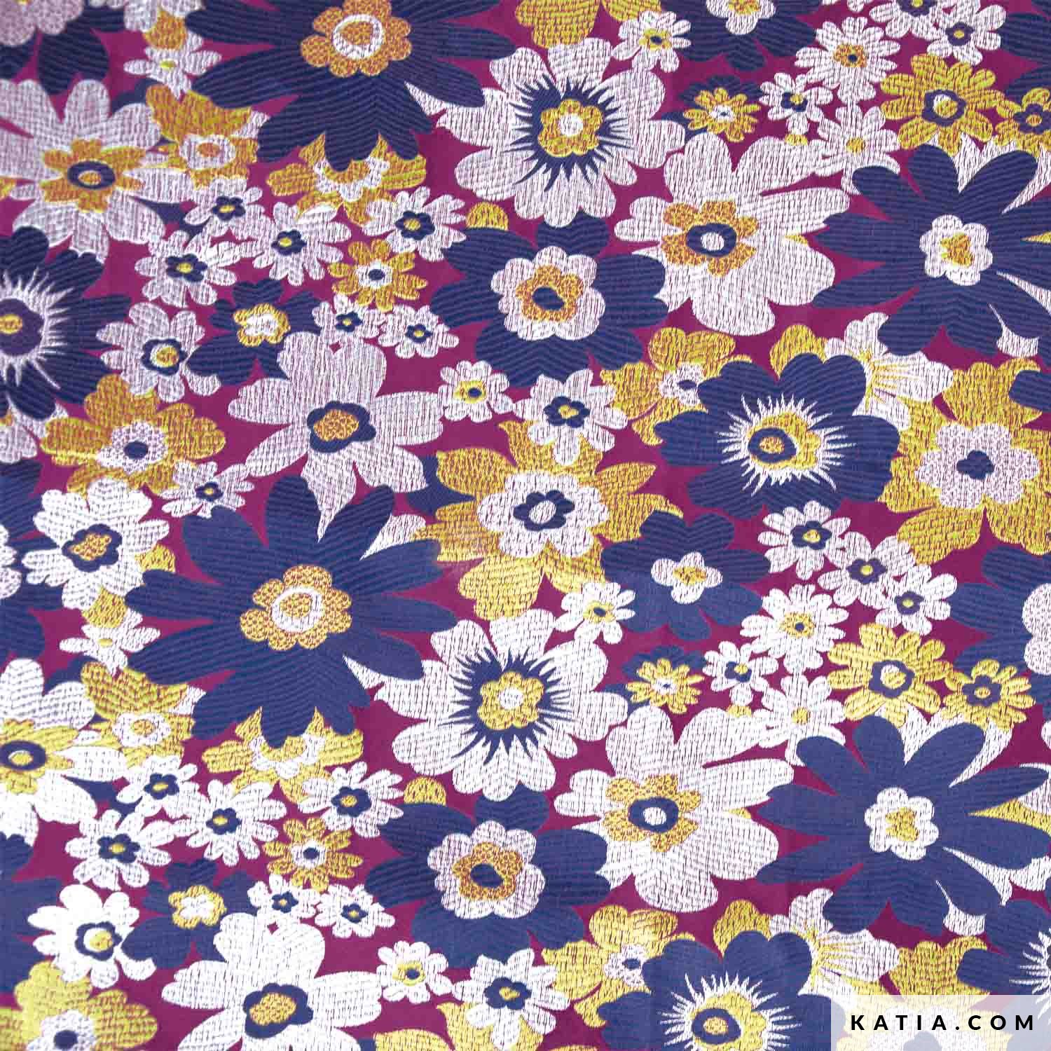 Image de Brocade par Katia Fabrics  - Fleurs mauves et bleues 1/2 m