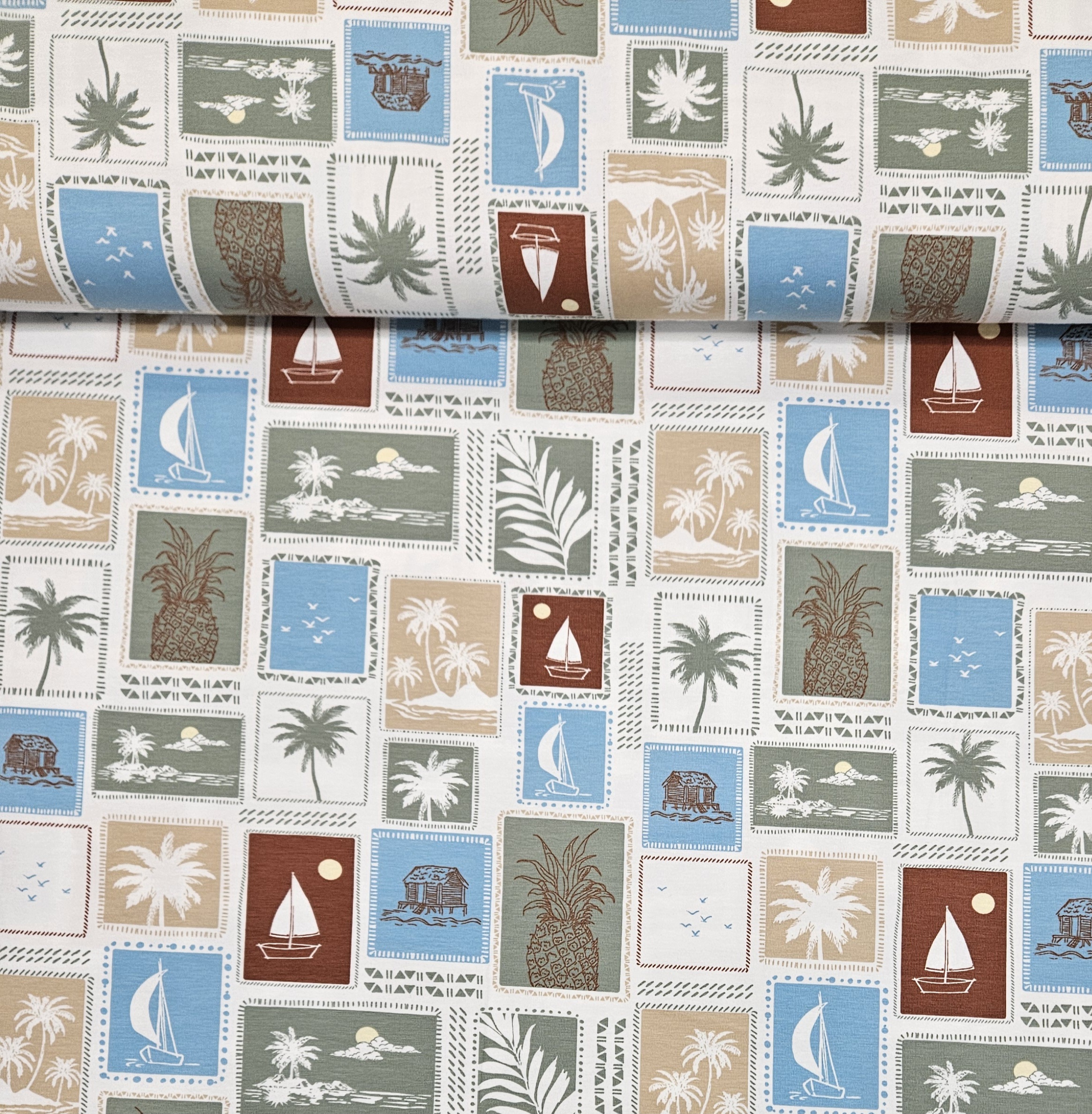 Image de Jersey imprim&eacute; - Plage & Palmier 1/2 m