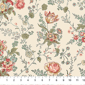 Image de ''Manoir'' par Deborah Ed. / Coton - Grand motif floral 1/2 m