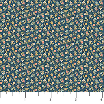 Image de ''Manoir'' par Deborah Ed. / Coton - Mini fleuri fond sarcelle 1/2 m