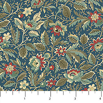 Image de ''Manoir'' par Deborah Ed. / Coton - Motif floral bleu sarcelle 1/2 m
