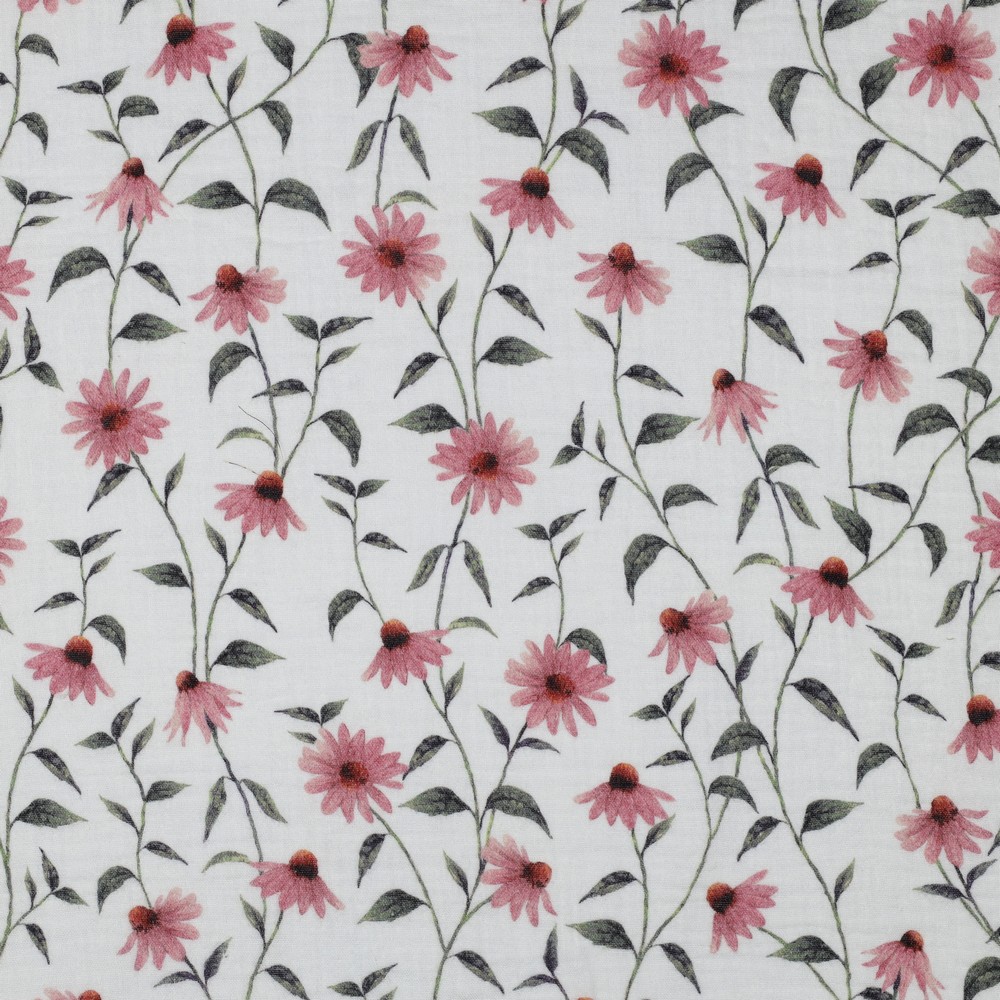 Image de Mousseline de Coton - Marguerite rose 1/2 m