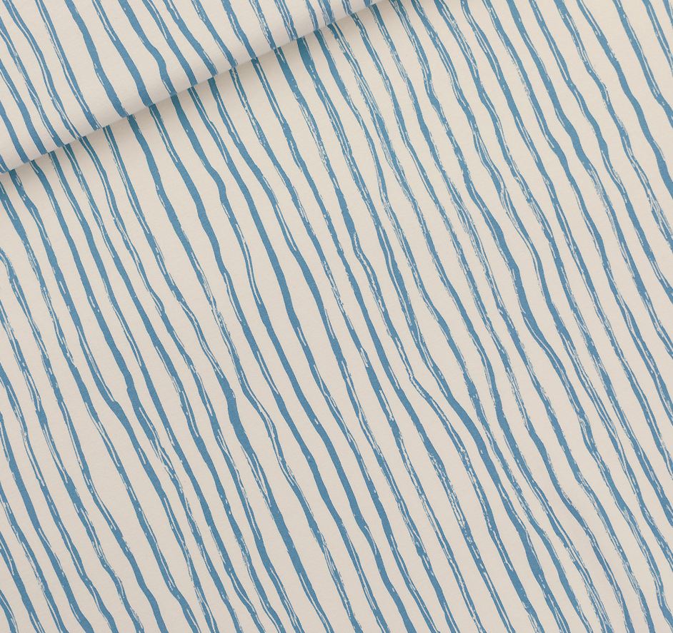 Image de Lignes verticales ondul&eacute;es / Bleu - French Terry SYAS 1/2 m