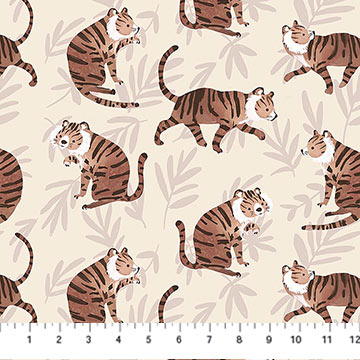 Image de ''Wild at Heart'' Coton - Tigres fond cr&egrave;me 1/2 m